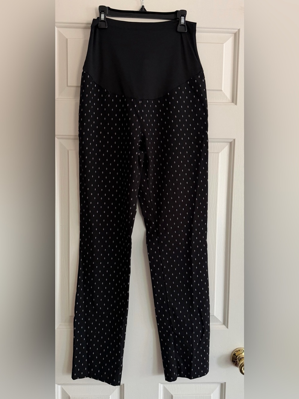 Great Expectations Black Maternity Dress Career Pants w/Small White Dot Print